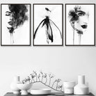 FASHION Set of 3 Black and White Wall Art Prints from Watercolour Illustrations