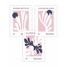 Matisse Floral Cut Out Style Set of 3 Wall Art Prints in Navy & Pink