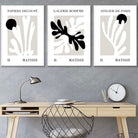 Matisse Floral Cut Out Style Set of 3 Wall Art Prints in Black & Beige