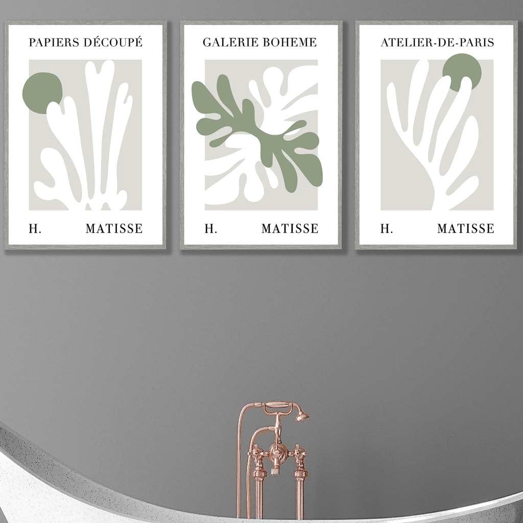 Matisse Floral Cut Out Style Set of 3 Prints in Green & Beige