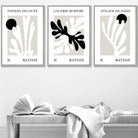 Matisse Floral Cut Out Style Set of 3 Wall Art Prints in Black & Beige