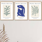 Set of 3 Wall Art Prints Matisse Botanical Shapes with Nude in Green & Blue