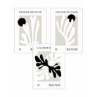 Matisse Floral Cut Out Style Set of 3 Wall Art Prints in Black & Beige