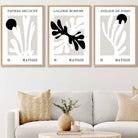 Matisse Floral Cut Out Style Set of 3 Wall Art Prints in Black & Beige