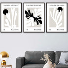 Matisse Floral Cut Out Style Set of 3 Wall Art Prints in Black & Beige