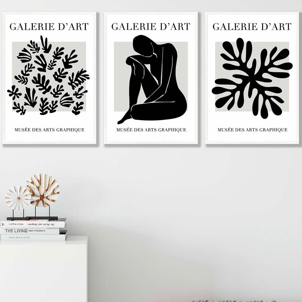 Matisse Floral and Nude Set of 3 Black and Grey Wall Art Prints
