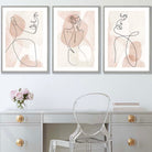 Coral Pink Abstract Line Art Female Set of 3 Wall Art Prints