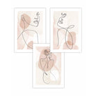 Coral Pink Abstract Line Art Female Set of 3 Wall Art Prints