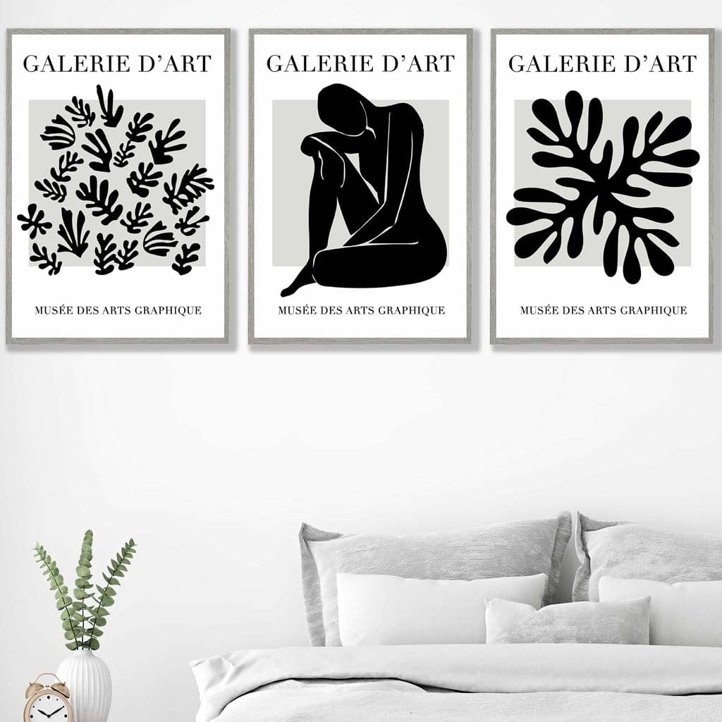 Matisse Floral and Nude Set of 3 Black and Grey Wall Art Prints