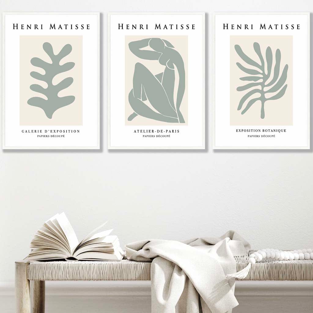 Matisse Floral and Nude Set of 3 Wall Art Prints in Sage Green