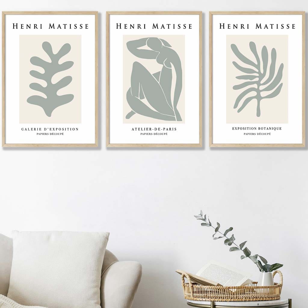 Matisse Floral and Nude Set of 3 Wall Art Prints in Sage Green