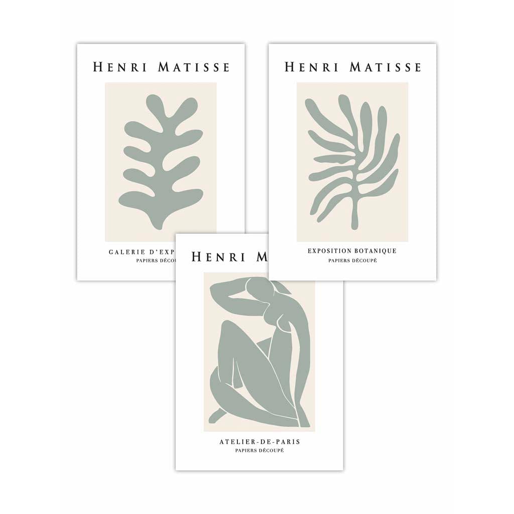 Matisse Floral and Nude Set of 3 Wall Art Prints in Sage Green