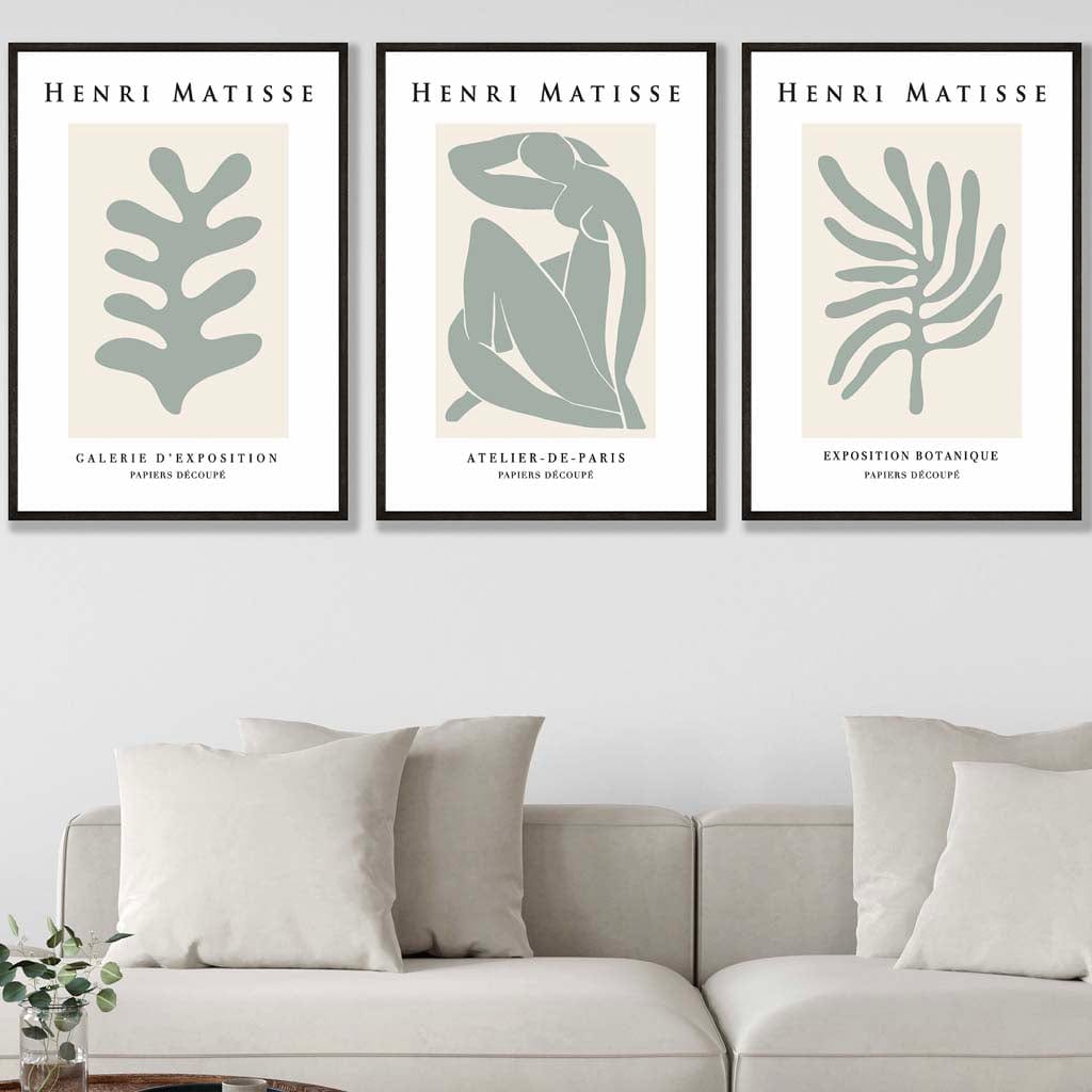 Matisse Floral and Nude Set of 3 Wall Art Prints / Framed in Sage Green | Artze Wall Art UK