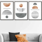 Grey's and Copper Textured Geometric Art Prints