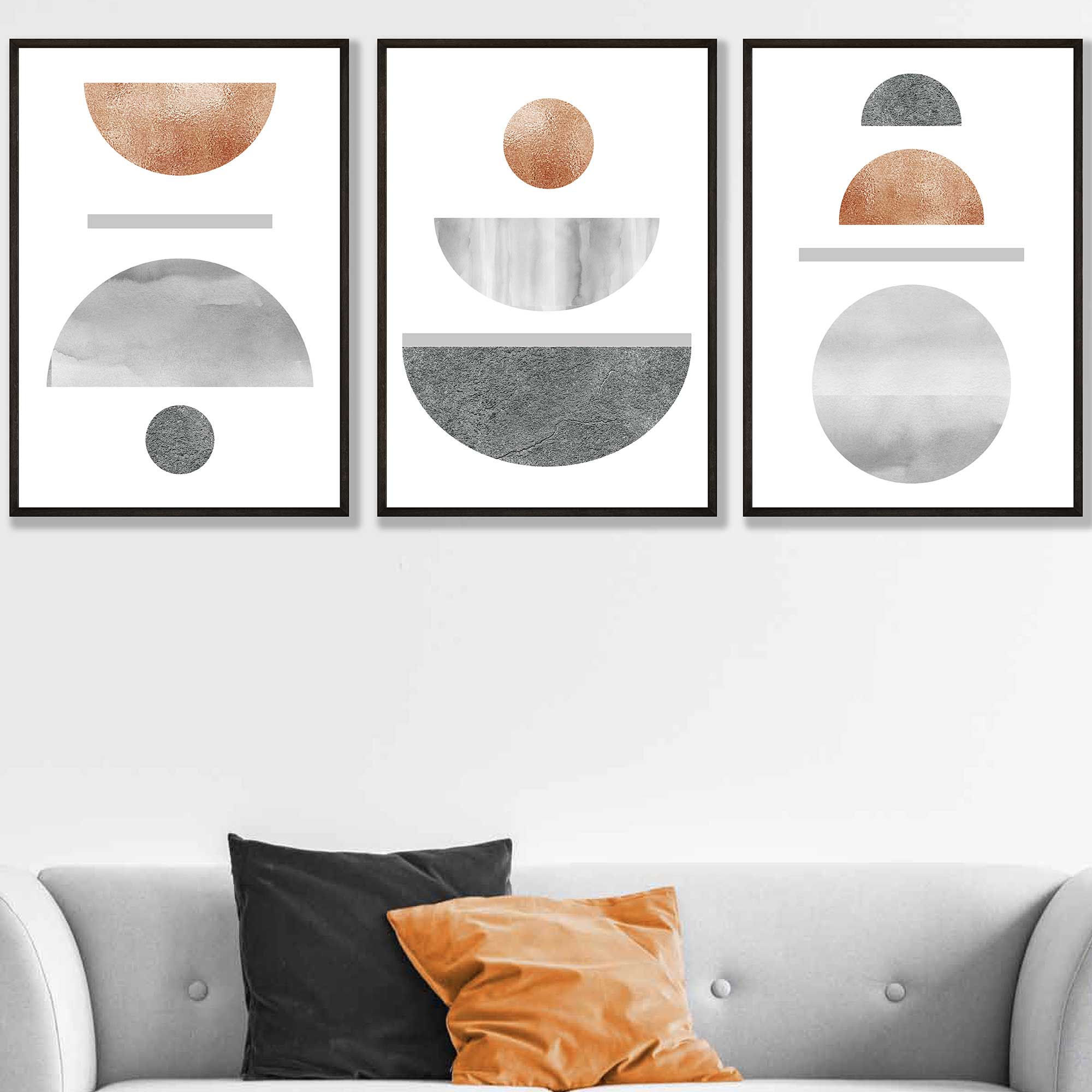 Grey's and Copper Textured Geometric Art Prints