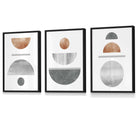 Copper and Grey Abstract Mid Century Geometric Set of 3 Framed Wall Art | Artze Wall Art UK