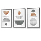 Copper and Grey Abstract Mid Century Geometric Set of 3 Framed Wall Art | Artze Wall Art UK
