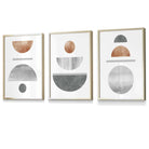Copper and Grey Abstract Mid Century Geometric Set of 3 Framed Wall Art | Artze Wall Art UK