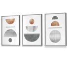 Copper and Grey Abstract Mid Century Geometric Set of 3 Framed Wall Art | Artze Wall Art UK