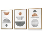 Copper and Grey Abstract Mid Century Geometric Set of 3 Framed Wall Art | Artze Wall Art UK