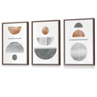 Copper and Grey Abstract Mid Century Geometric Set of 3 Framed Wall Art | Artze Wall Art UK