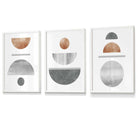 Copper and Grey Abstract Mid Century Geometric Set of 3 Framed Wall Art | Artze Wall Art UK