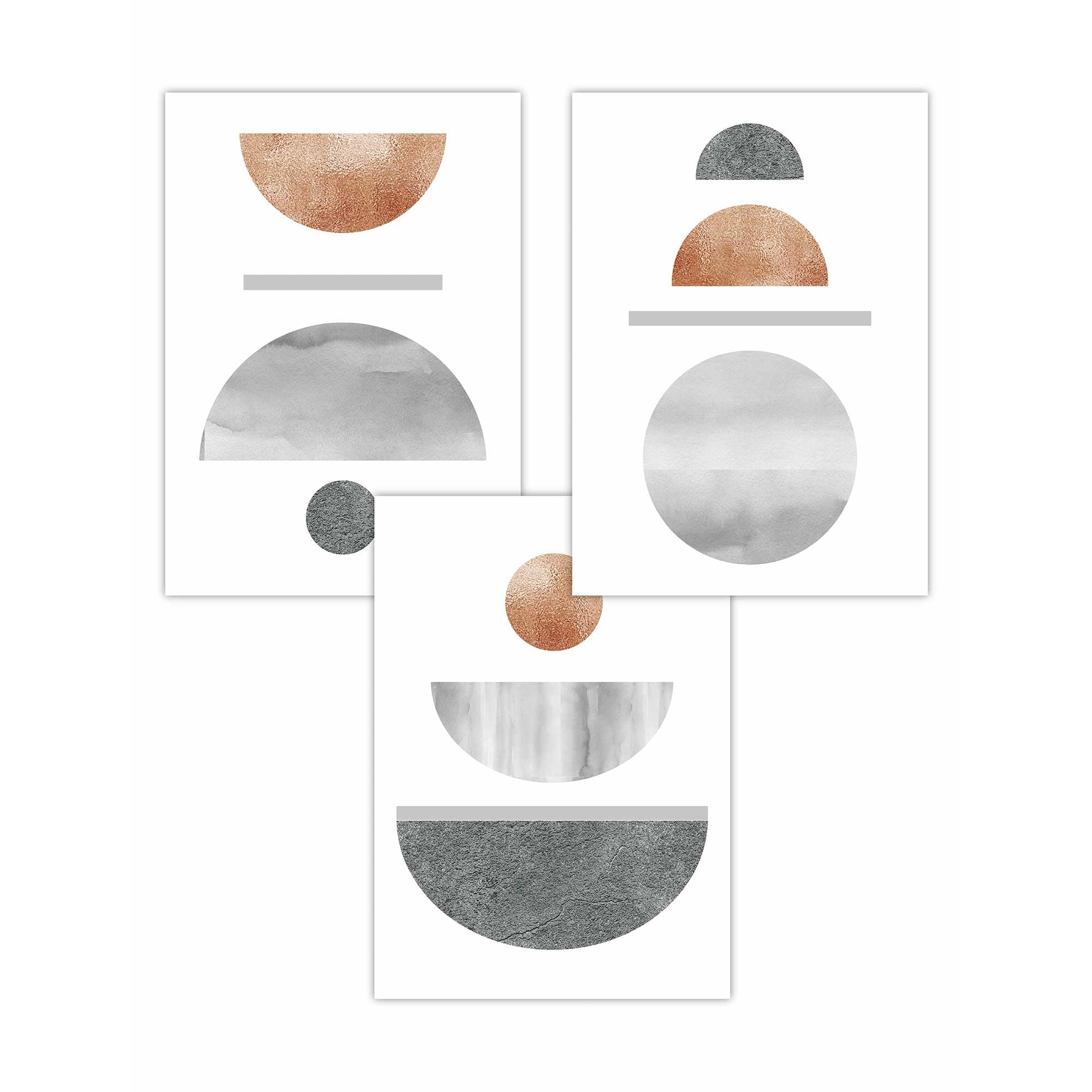 Grey's and Copper Textured Geometric Art Prints