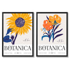 Blue and Yellow Summer Flower Market Set of 2 Art Prints with Black Frame