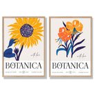 Blue and Yellow Summer Flower Market Set of 2 Art Prints with Oak Frame