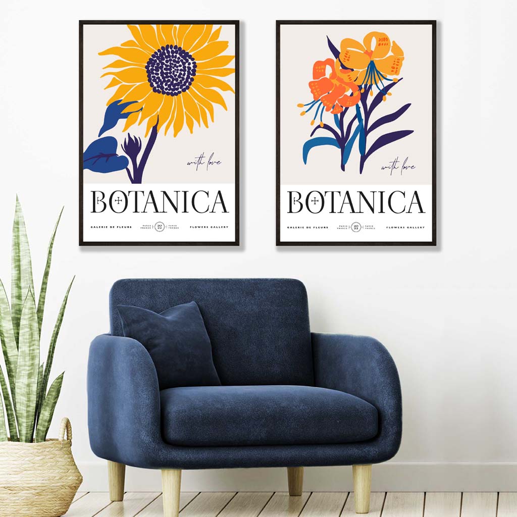 Blue and Yellow Summer Flower Market Posters | Artze Wall Art UK