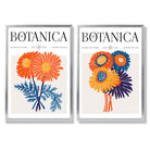Bright Orange and Blue Summer Flower Market Set of 2 Art Prints with Silver Frame
