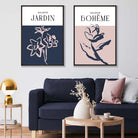 Navy Blush Pink Minimal Floral Sketch Posters | Artze Wall Art UK