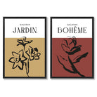 Yellow and Red Minimal Floral Sketch Set of 2 Art Prints with Black Frame