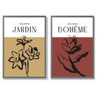 Yellow and Red Minimal Floral Sketch Set of 2 Art Prints with Dark Grey Frame