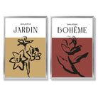 Yellow and Red Minimal Floral Sketch Set of 2 Art Prints with Silver Frame