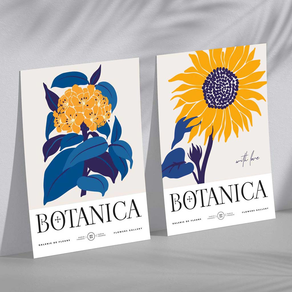 Blue and Yellow Sunflower Set of 2 Art Prints