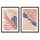 Blush Pink and Navy Boho Flower Set of 2 Art Prints with Black Frame