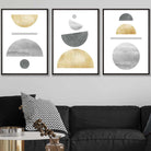 Greys and Gold Textured Geometric Wall Art Prints Set