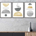 Greys and Gold Textured Geometric Wall Art Prints Set