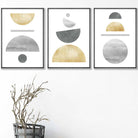 Greys and Gold Textured Geometric Wall Art Prints Set