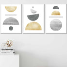Greys and Gold Textured Geometric Wall Art Prints Set