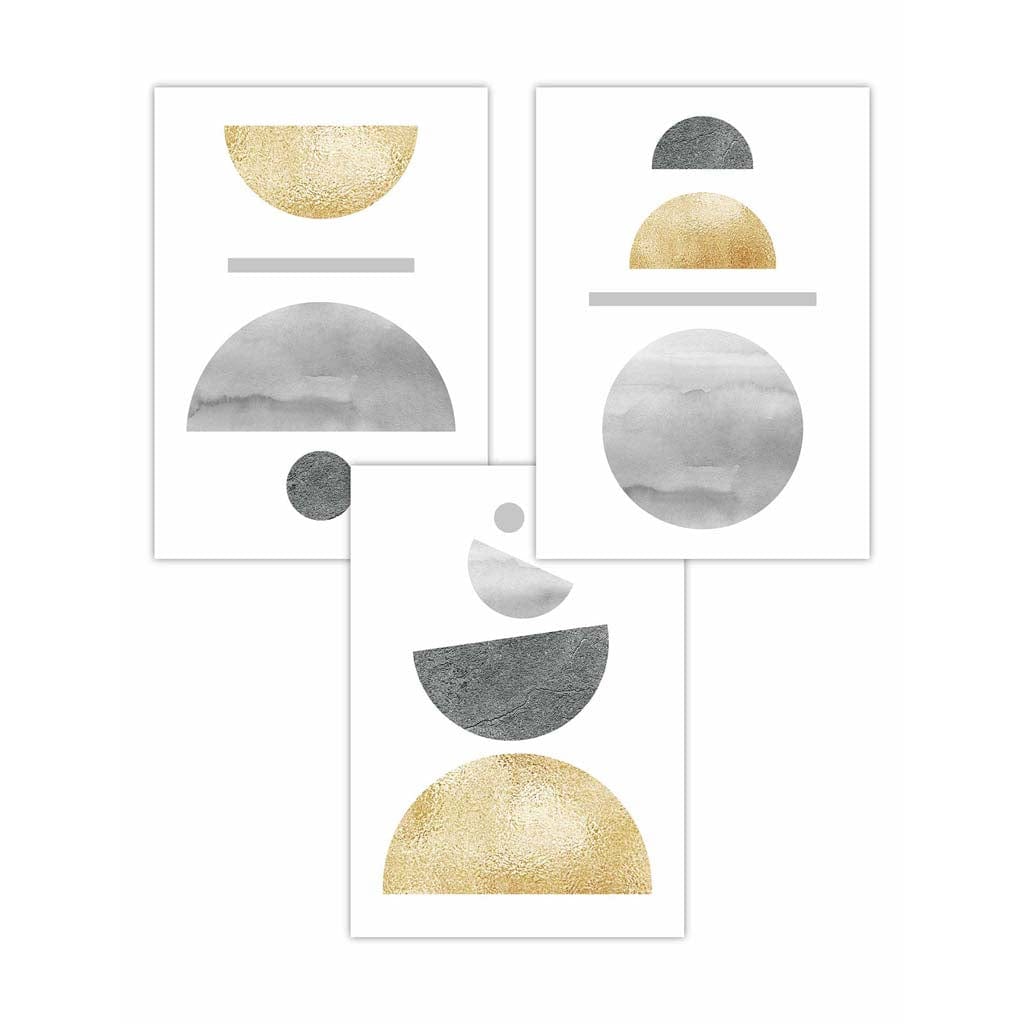Greys and Gold Textured Geometric Wall Art Prints Set