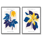 Yellow and Blue Spring Flower Market Set of 2 Art Prints with Dark Grey Frame