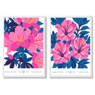 Bright Blue and Pink Spring Flower Market Set of 2 Art Prints with White Frame
