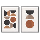 Black and Orange Mid Century Geometric Set of 2 Art Prints with Dark Grey Frame