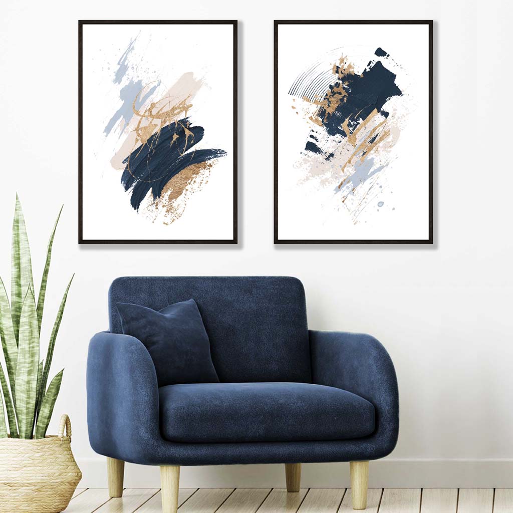 Navy, Blue , Beige Watercolour Shapes Posters | Artze Wall Art UK