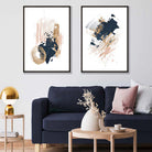 Set of 2 Pink  Navy Abstract Strokes Art Prints Set | Artze Wall Art UK
