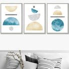 Aqua Blue, Gold and Grey Geometric Art Prints