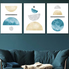 Aqua Blue, Gold and Grey Geometric Art Prints