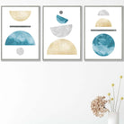 Aqua Blue, Gold and Grey Geometric Art Prints
